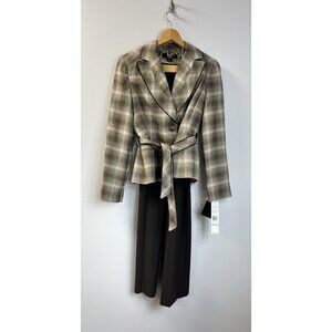 Signature Larry Levine Brown 2-Piece Set Size 8 Lined Blazer & Pants NWT 🤍